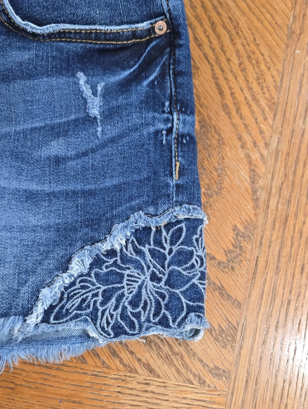 Dear John Dark Blue Denim Lace-Trim Cutoff Shorts